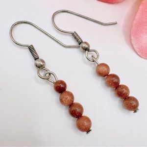 Dainty Gold Stone Bead Linear Drop Earrings Dainty Delicate Gemstone Glittering